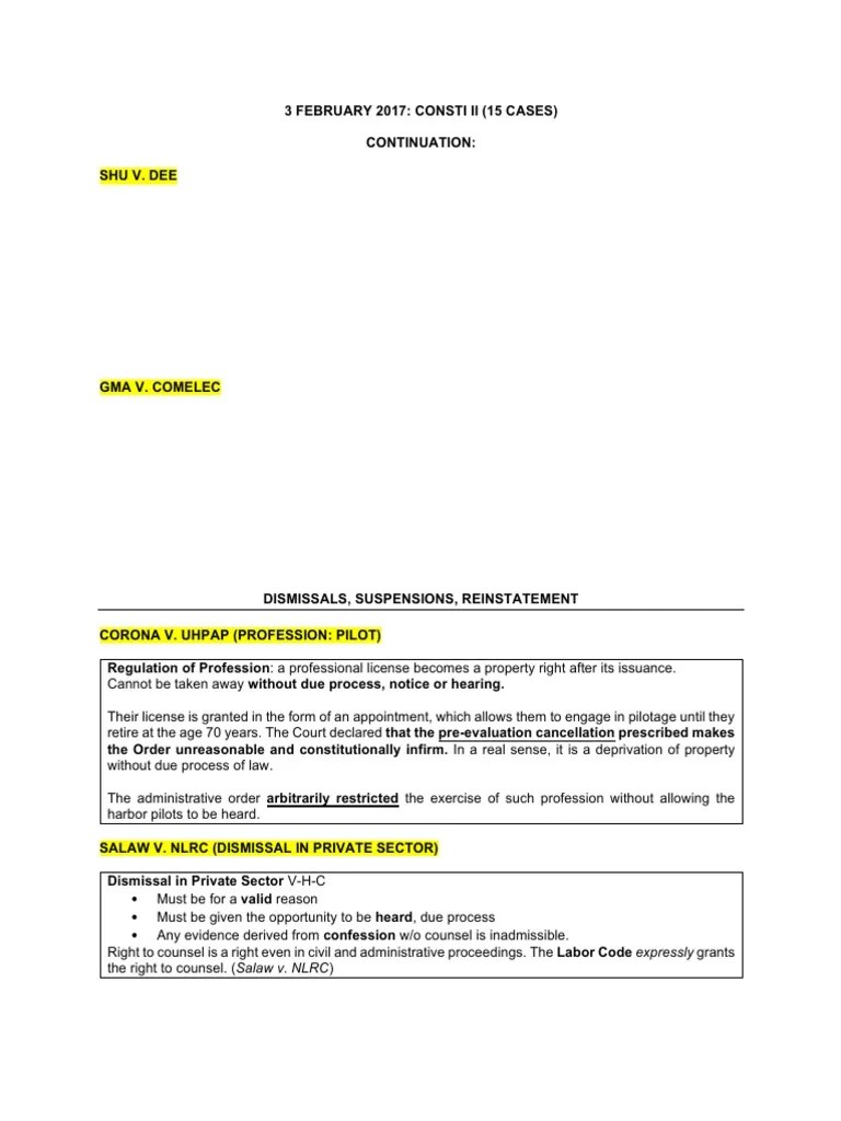 Preliminary Case List Part II Rational Basis Review Equal Protection Clause