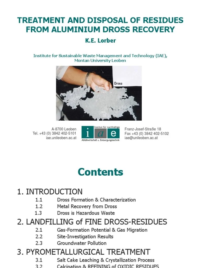 Treatment and Disposal of Residues From Aluminium Dross Recovery PDF