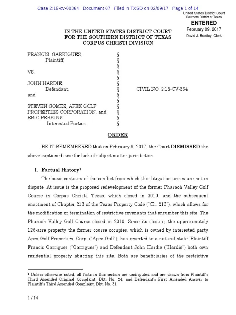 67 Order of Dismissal Summary Judgment Supplemental Jurisdiction