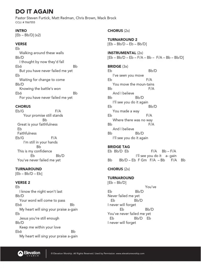 Elevation Worship Do It Again Chords Song Structure Recorded Music