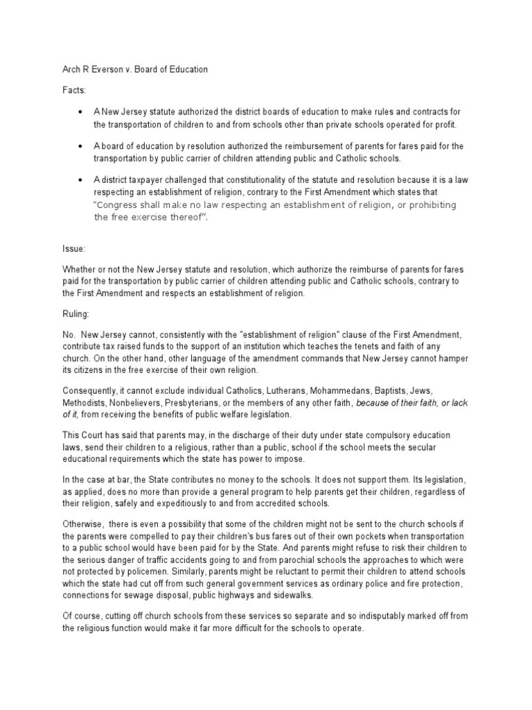 Everson V Board of Education PDF Establishment Clause Virtue