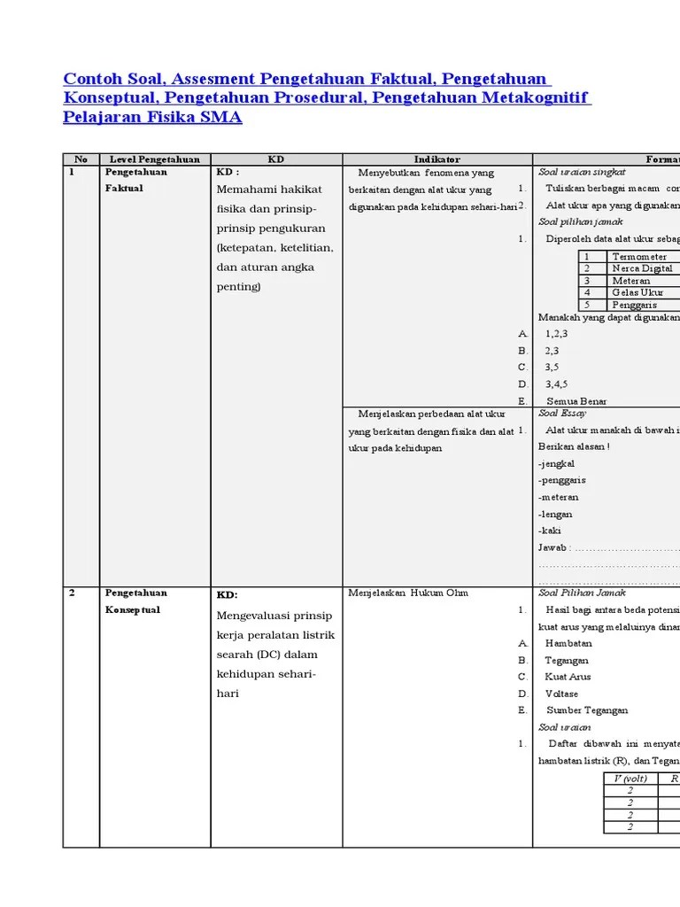 Contoh Soal Assesment Pengetahuan Faktual Konseptual