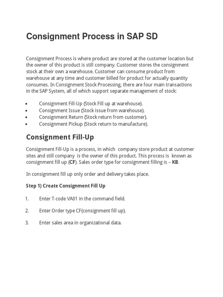 Consignment Process in SAP SD Services (Economics) Computing