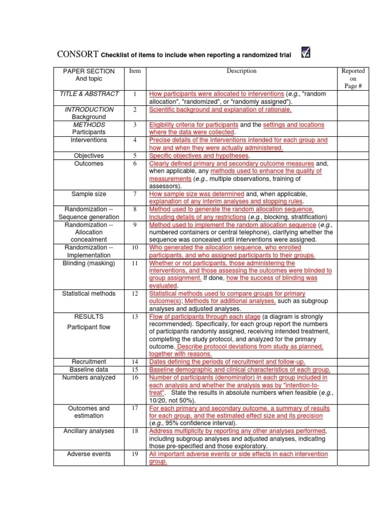 Consort Checklist Randomized Controlled Trial Research Methods