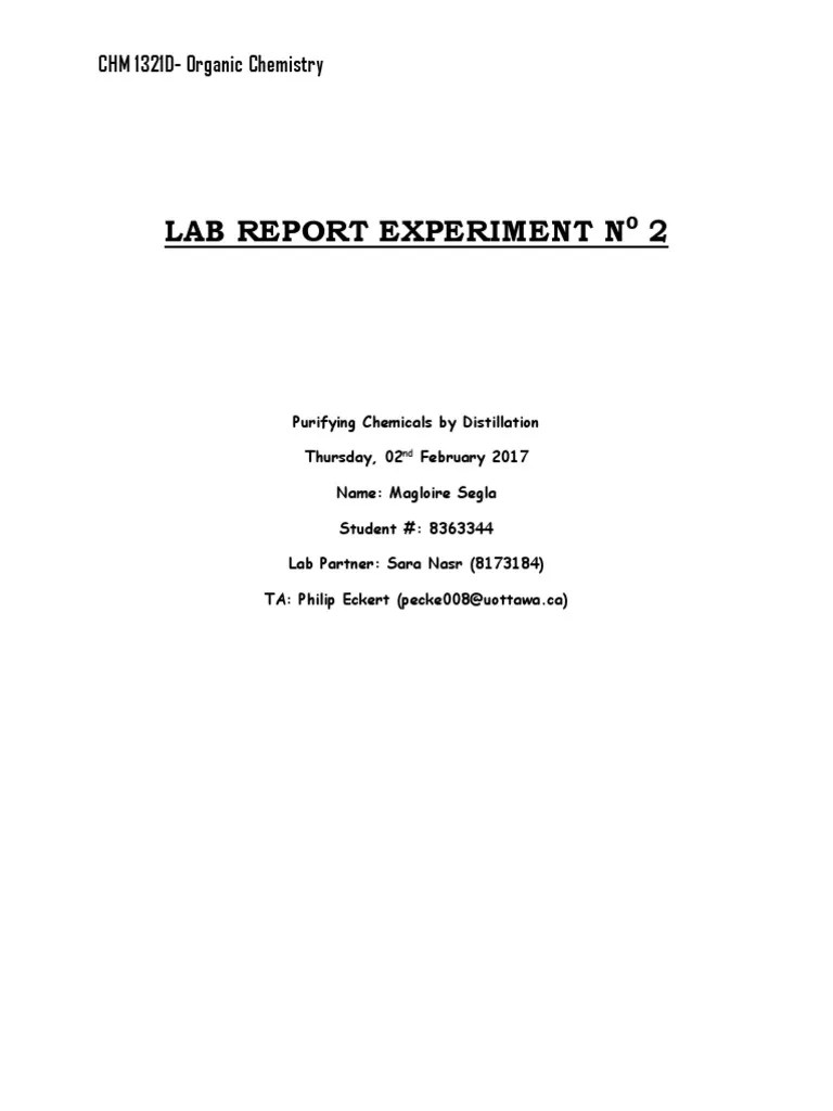 Lab Report 2 Distillation Evaporation