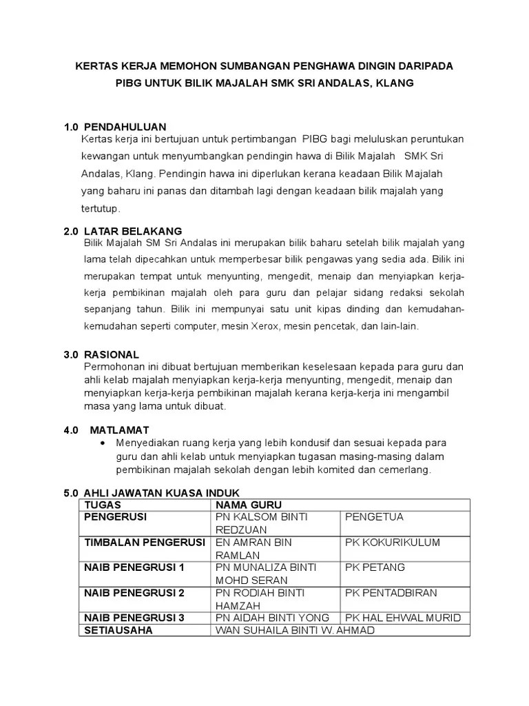Kertas Kerja Mohon Sumbangan Penghawa Dingin