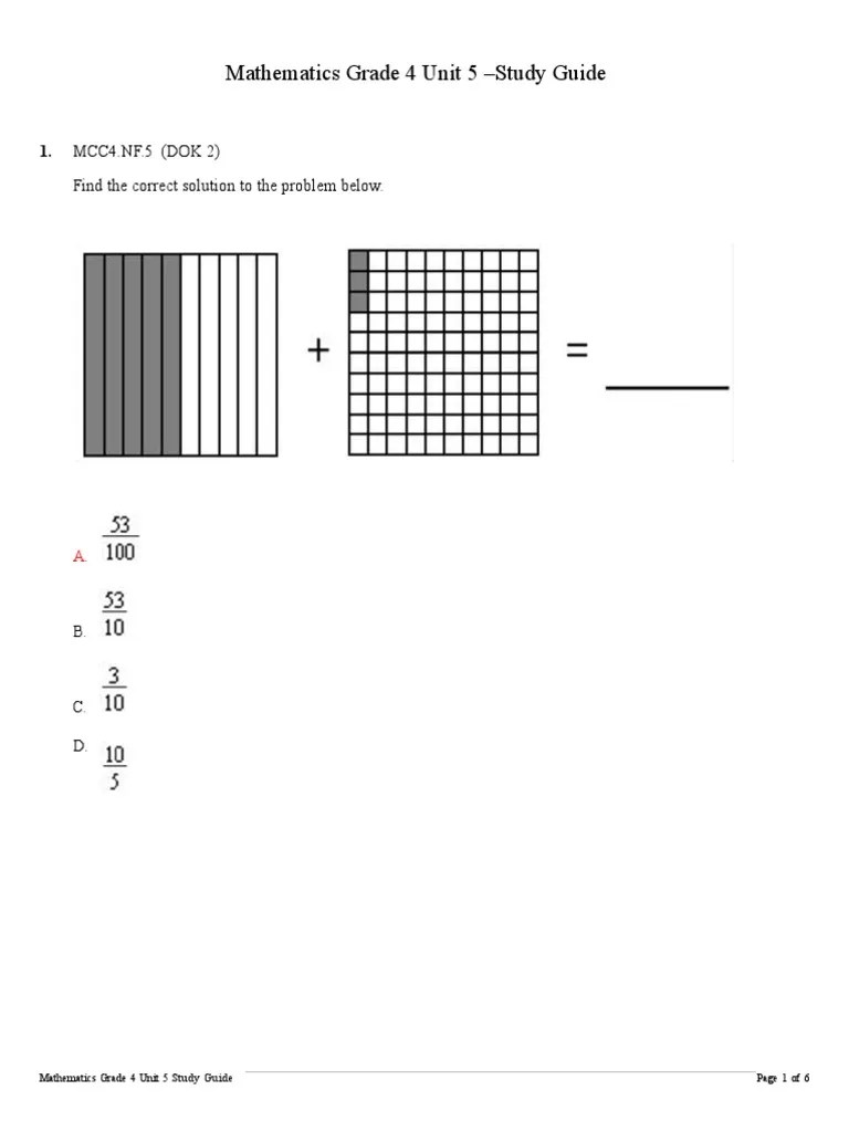 math grade 4 unit 5 study guideanswers Fraction (Mathematics) Numbers