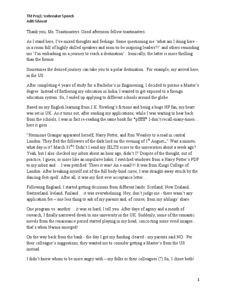 writing a speech with purpose toastmasters examples