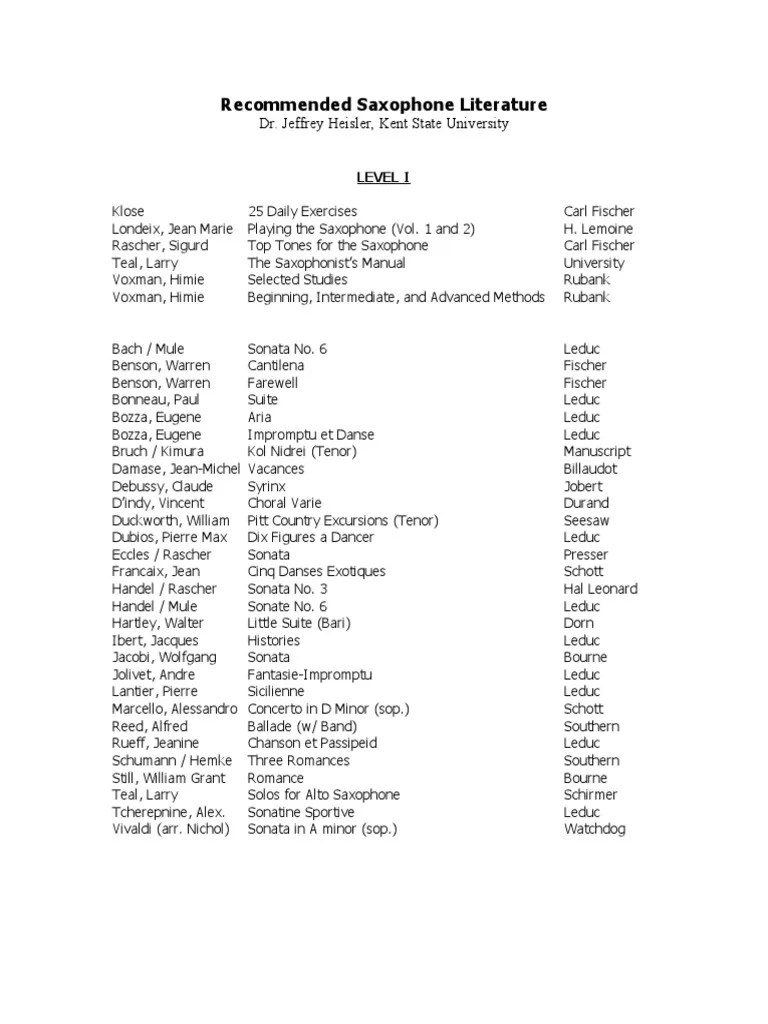 Saxophone Literature and Equipment Saxophone Concerto