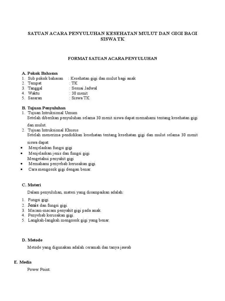 Sap Kesehatan Mulut Dan Gigi Bagi Siswa TK | PDF