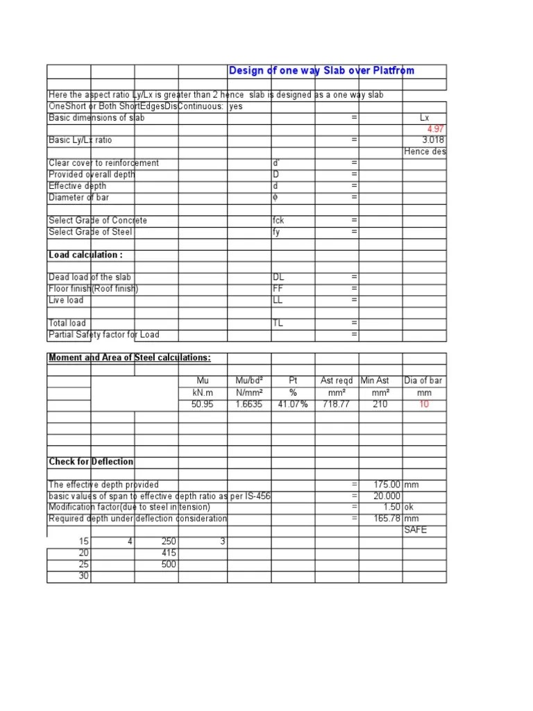 Slab Design Excel Sheet Applied And Interdisciplinary Physics