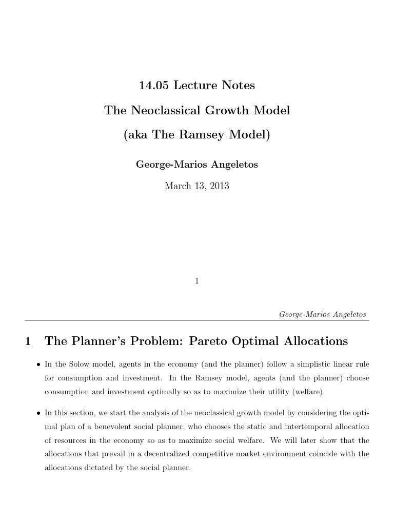 Ramsey Growth Model | PDF | Economic Growth | Economics