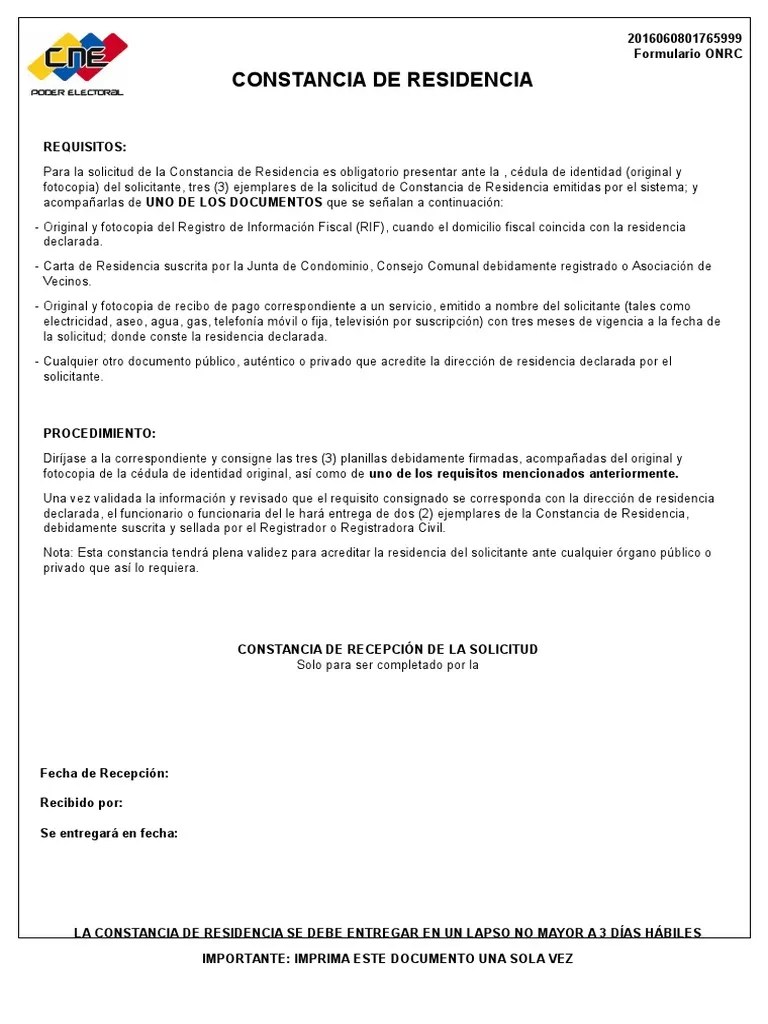 Constancia de Residencia Gobierno Política