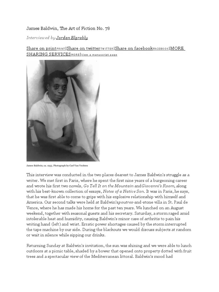 James Baldwin, The Art of Fiction Narration Fiction & Literature
