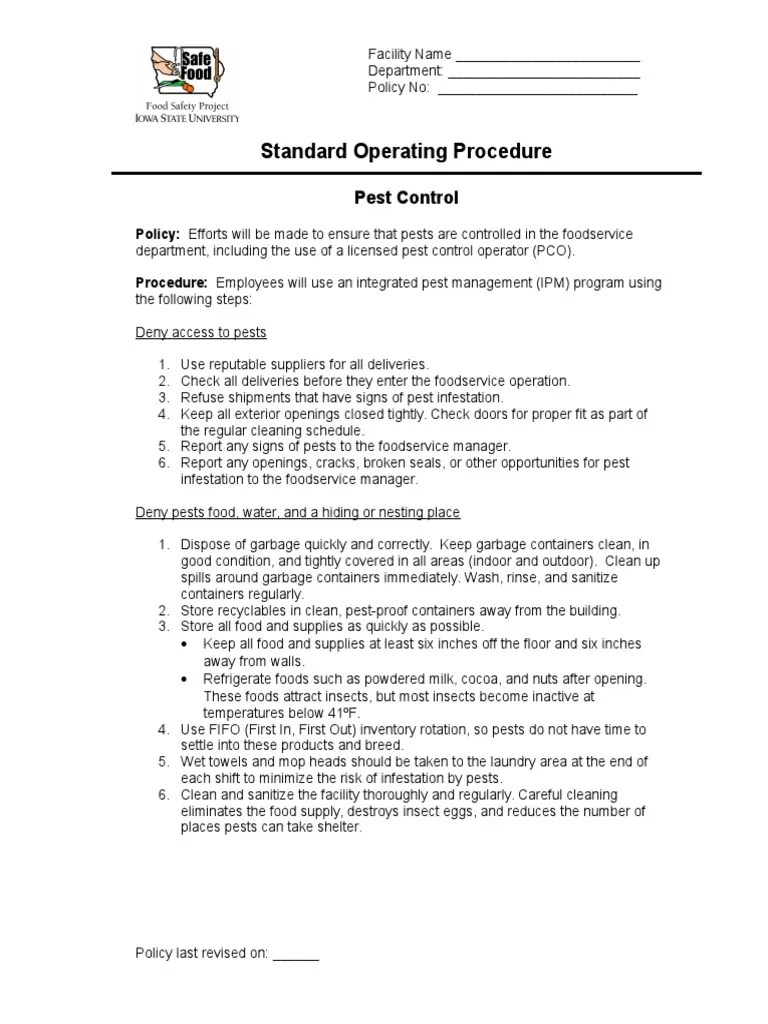 Pest Control Standard Operating Procedure.doc Pesticide Foods
