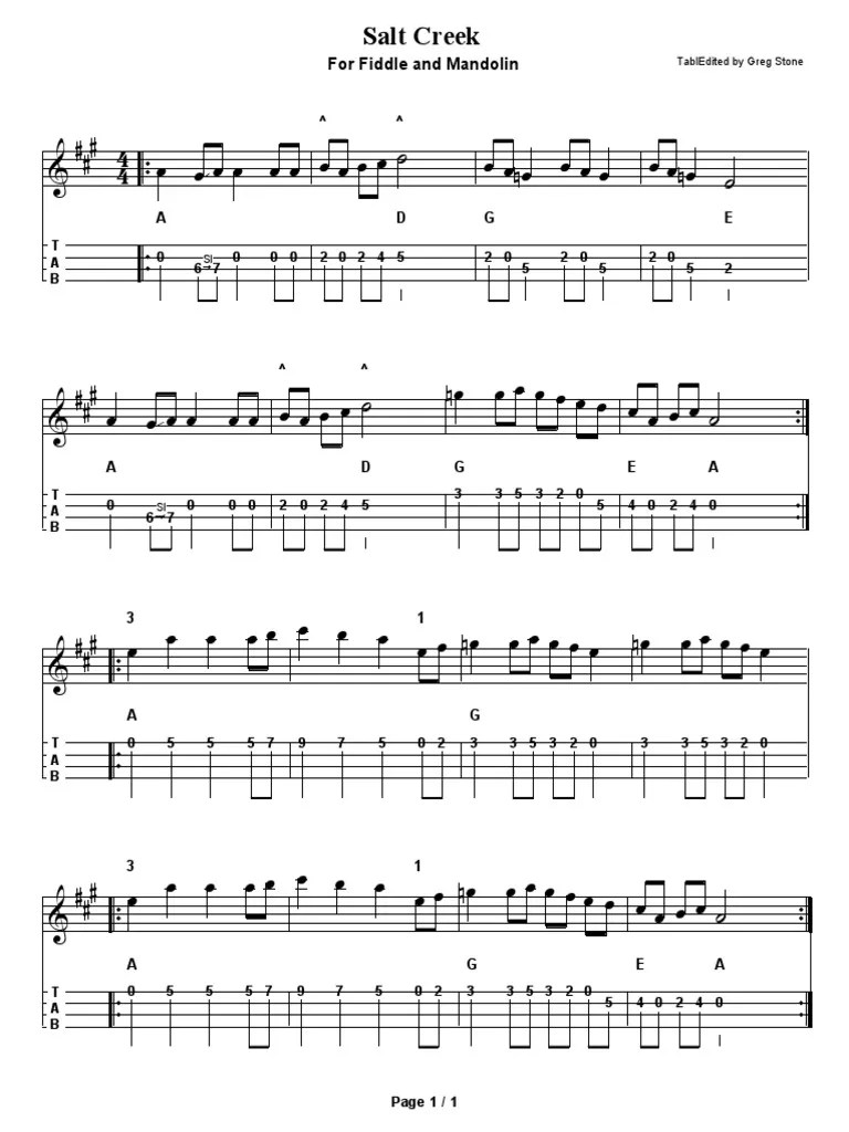 Salt Creek Fiddle Mandolin Notation Tab