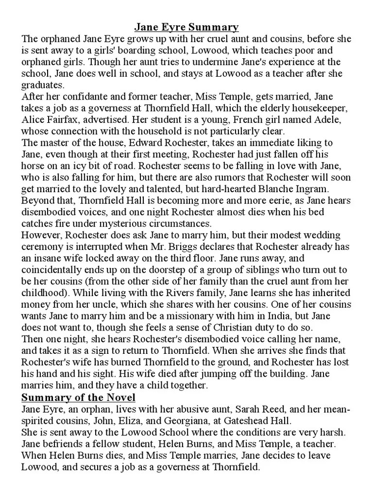 Jane Eyre Summary Jane Eyre Novels