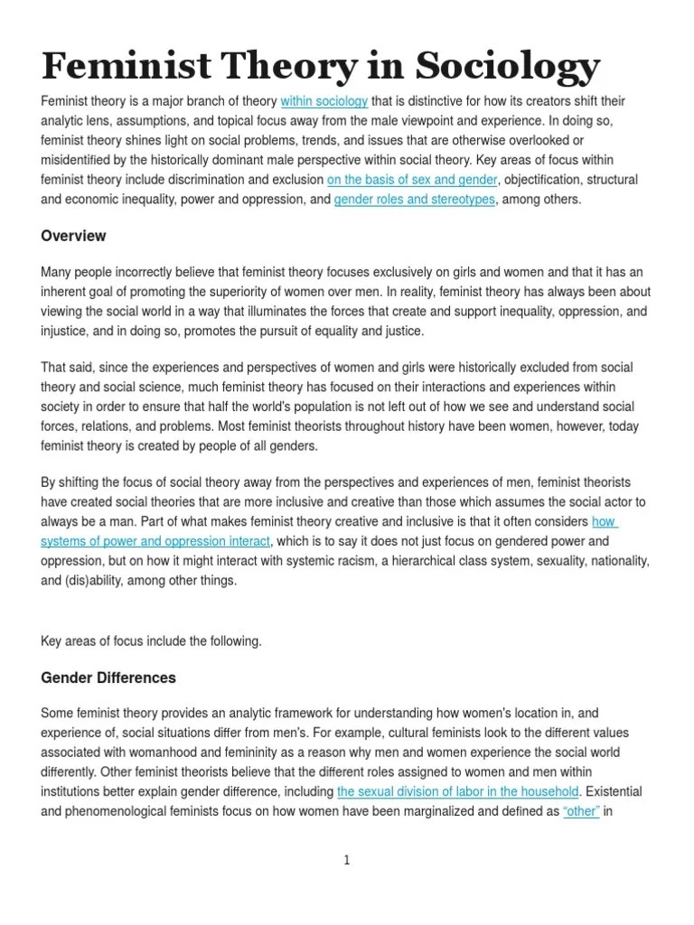 Feminist Theory in Sociology Feminist Theory Gender