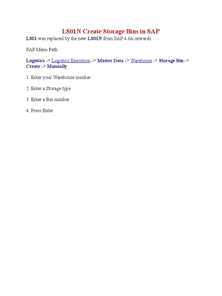 Create Storage Bins in SAP WM PDF Warehouse Systems Theory