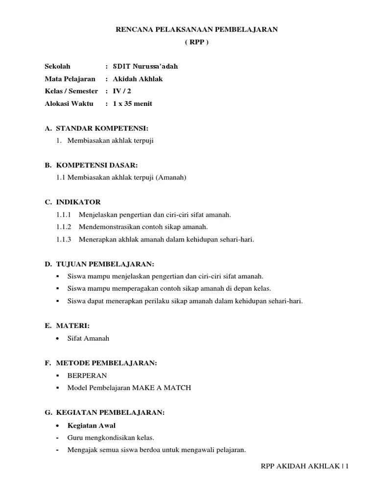 RPP Akidah Akhlak | PDF