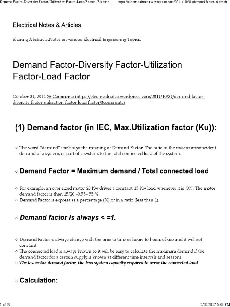 Demand FactorDiversity FactorUtilization FactorLoad Factor