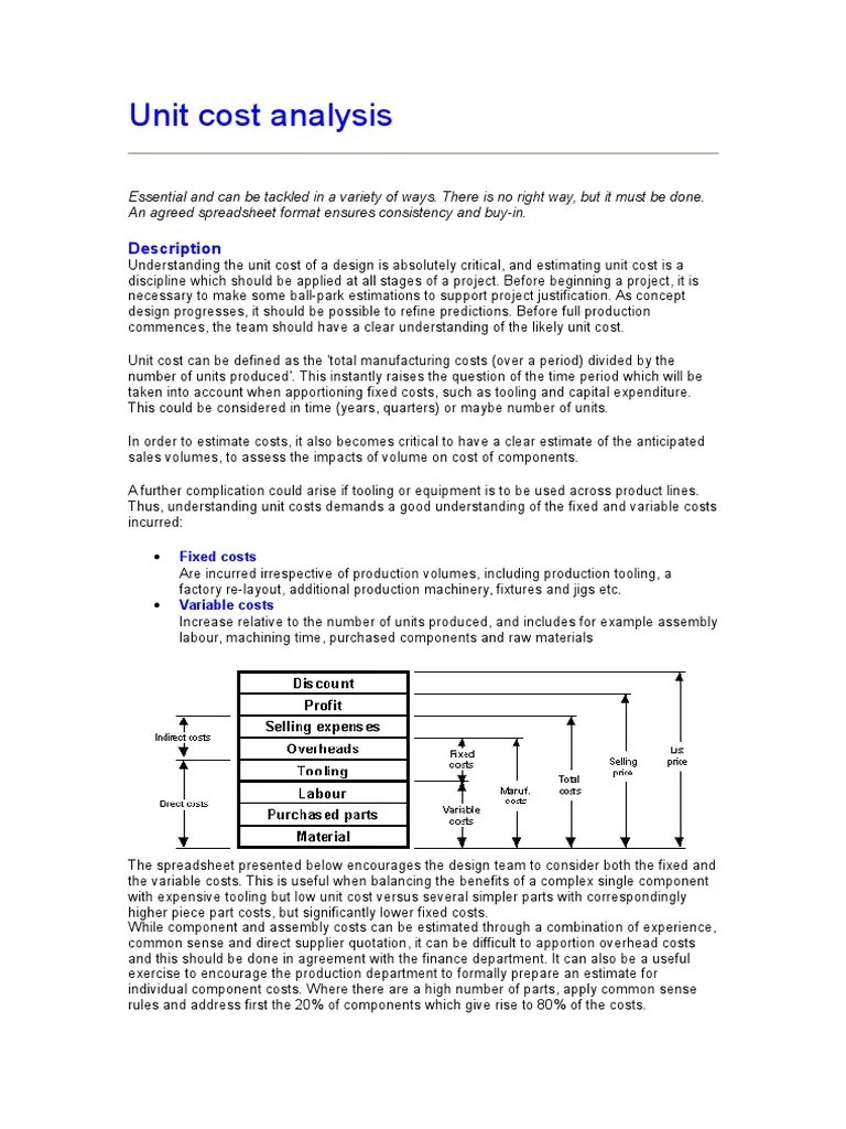 Unit Cost Analysis PDF Machine Tool Cost