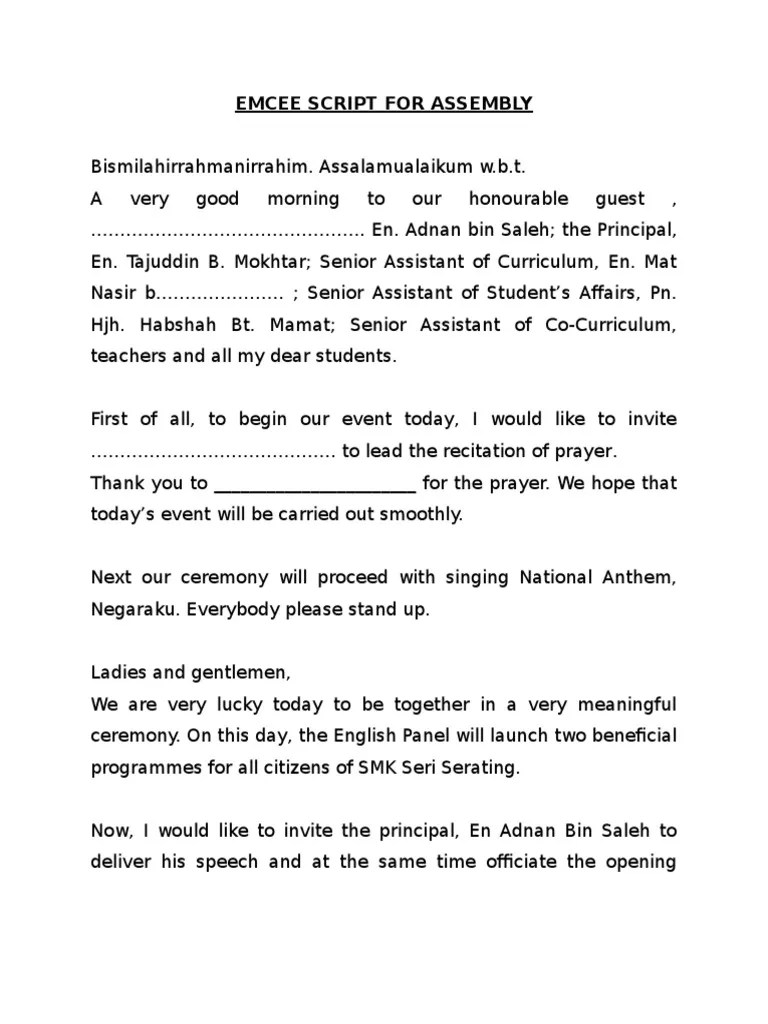 Opening Ceremony Emcee Script For Launch Event