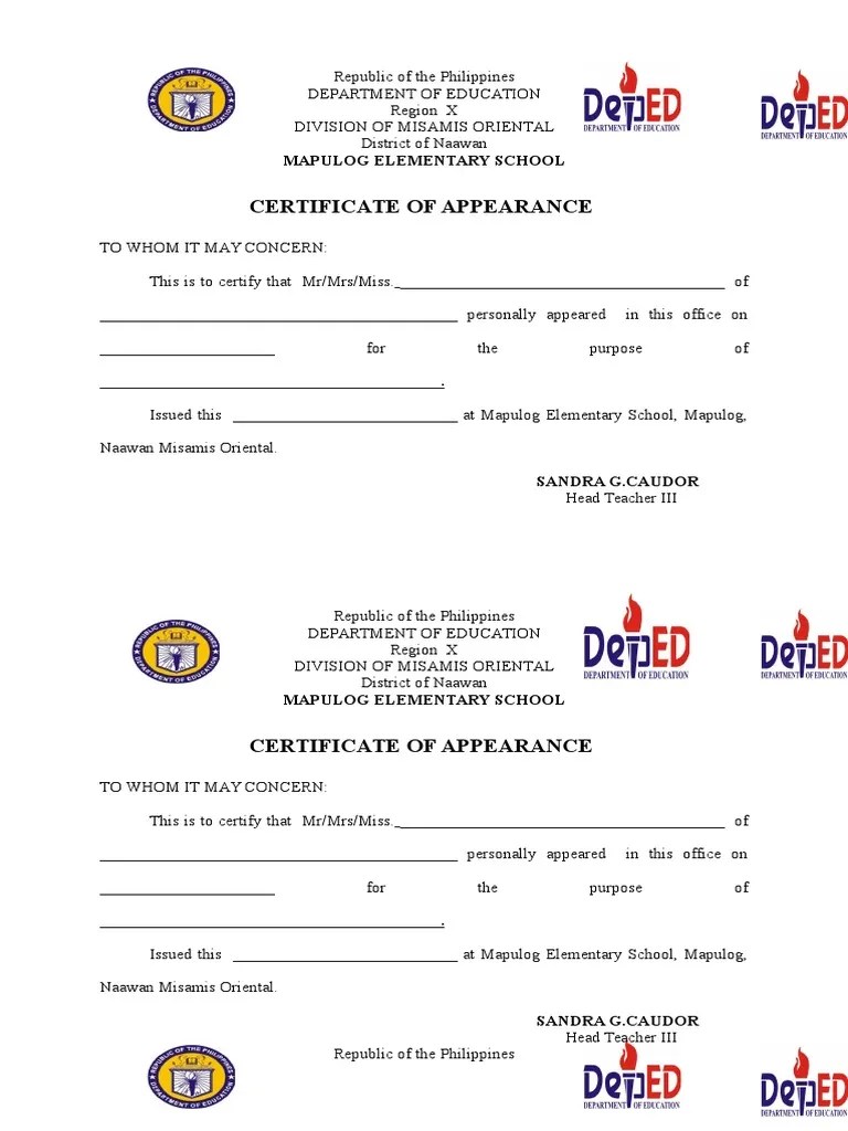 Certificate Of Appearance Sample Deped Fresh Download vrogue.co