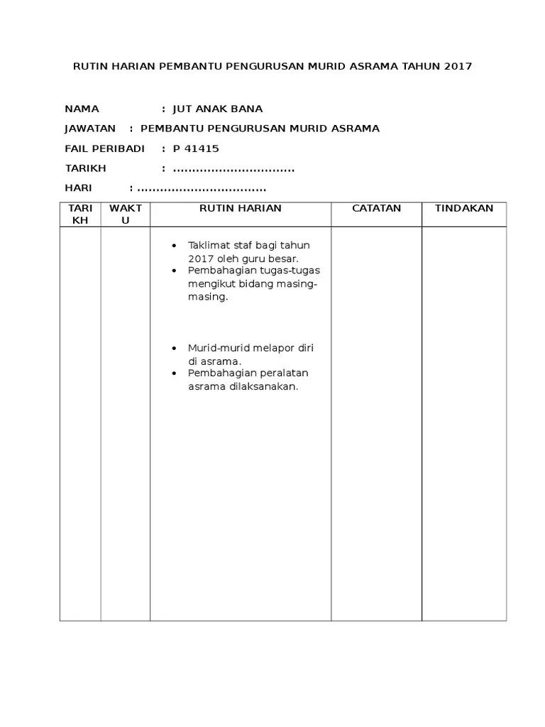 Contoh Laporan Tugasan Harian Ppm Prasekolah - Audit Kinerja
