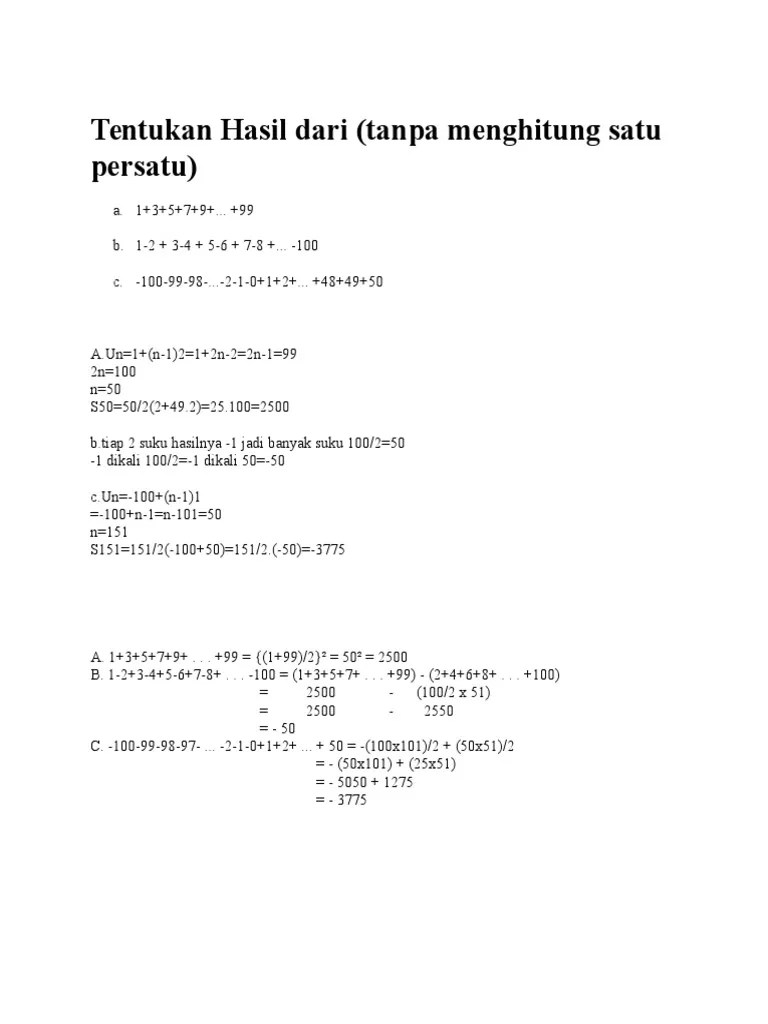 Penjumlahan 1+3+5+&hellip; +99 Tentukan Hasil Dari | PDF