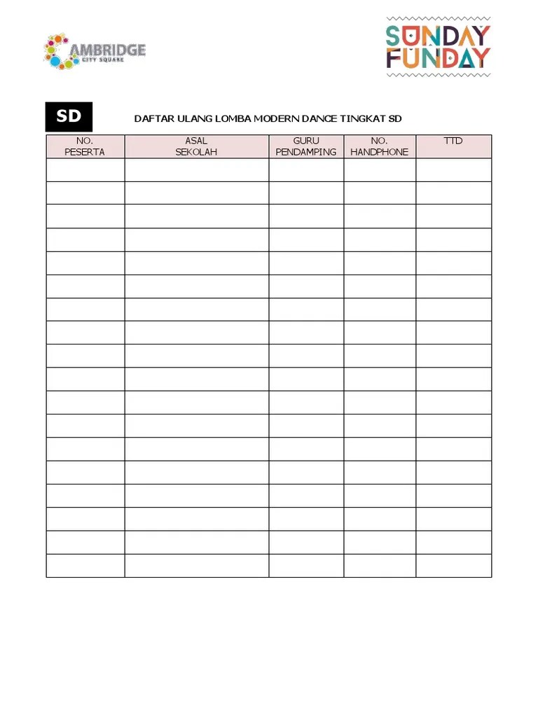 Form Daftar Ulang Lomba Sundayfunday