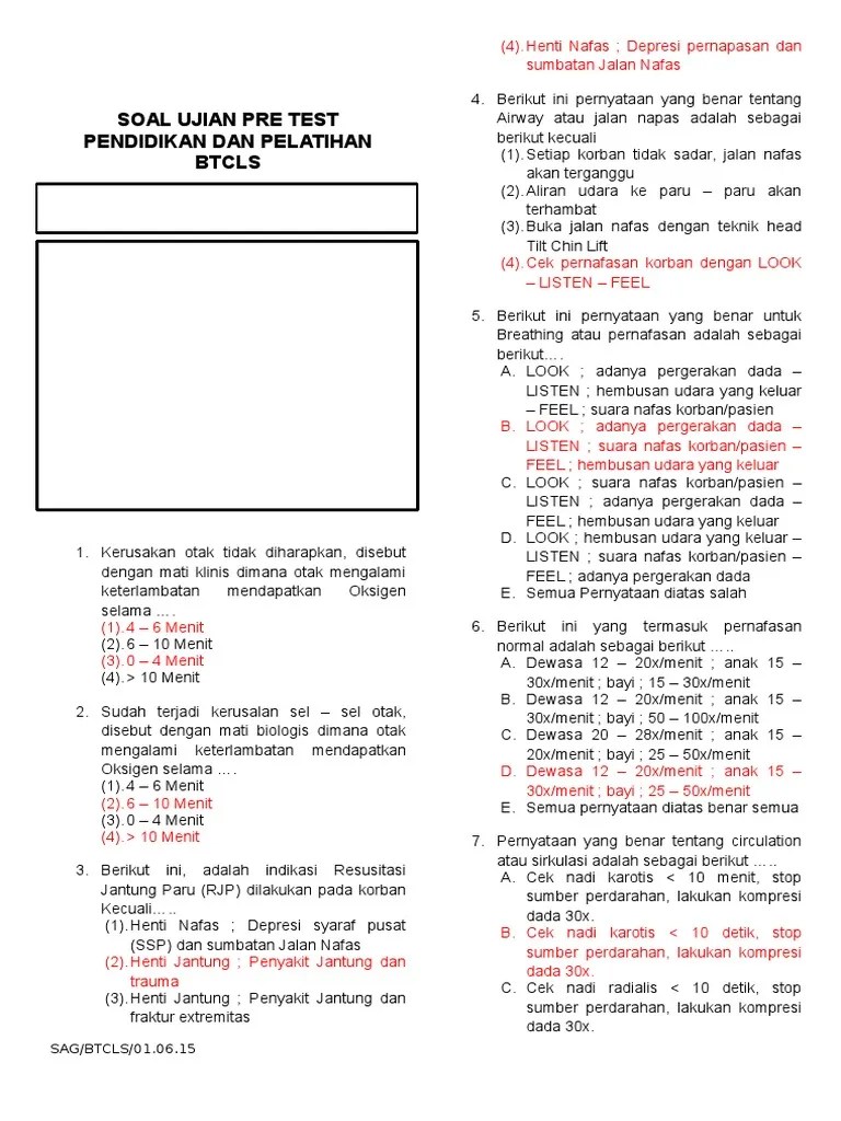 Soal Ujian Pre Test Btcls Sag Materi BHD Post Test Kunci