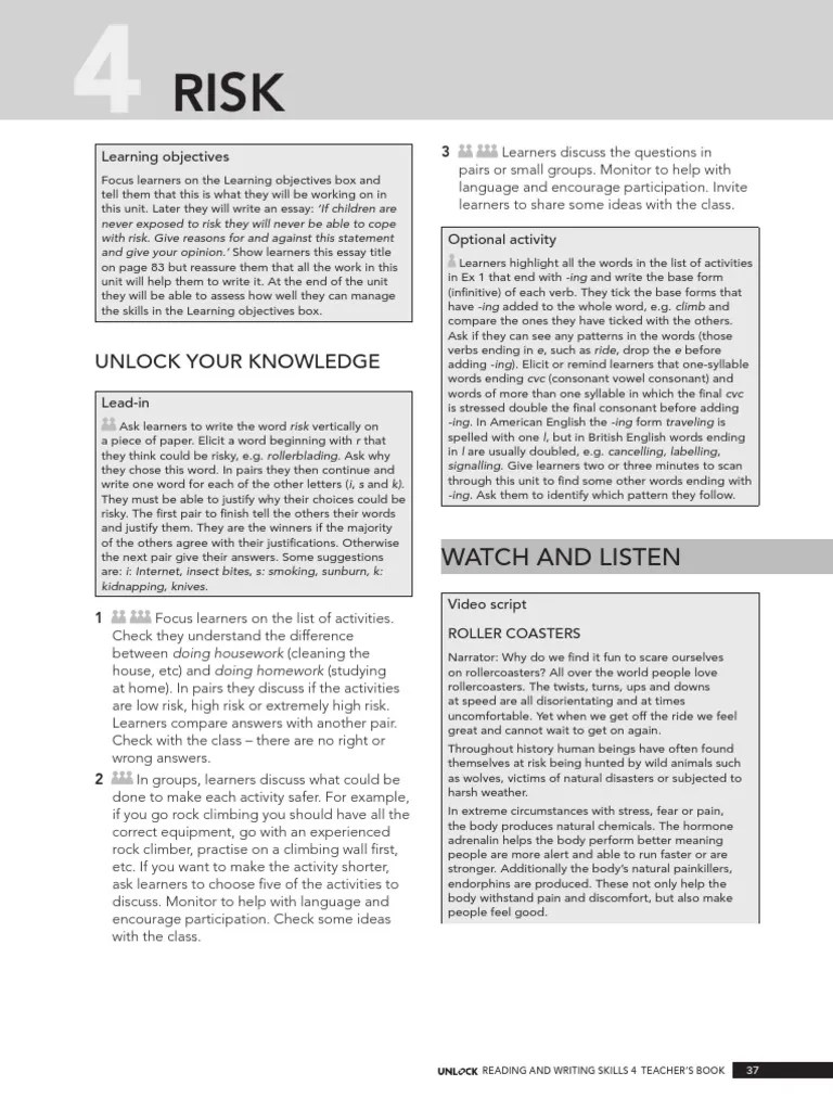 Unlock Reading and Writing Skills 4 Teachers Book Sample Unit PDF