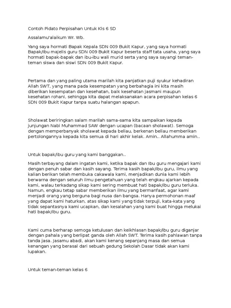 Contoh Pidato Perpisahan Untuk Kls 6 SD | PDF