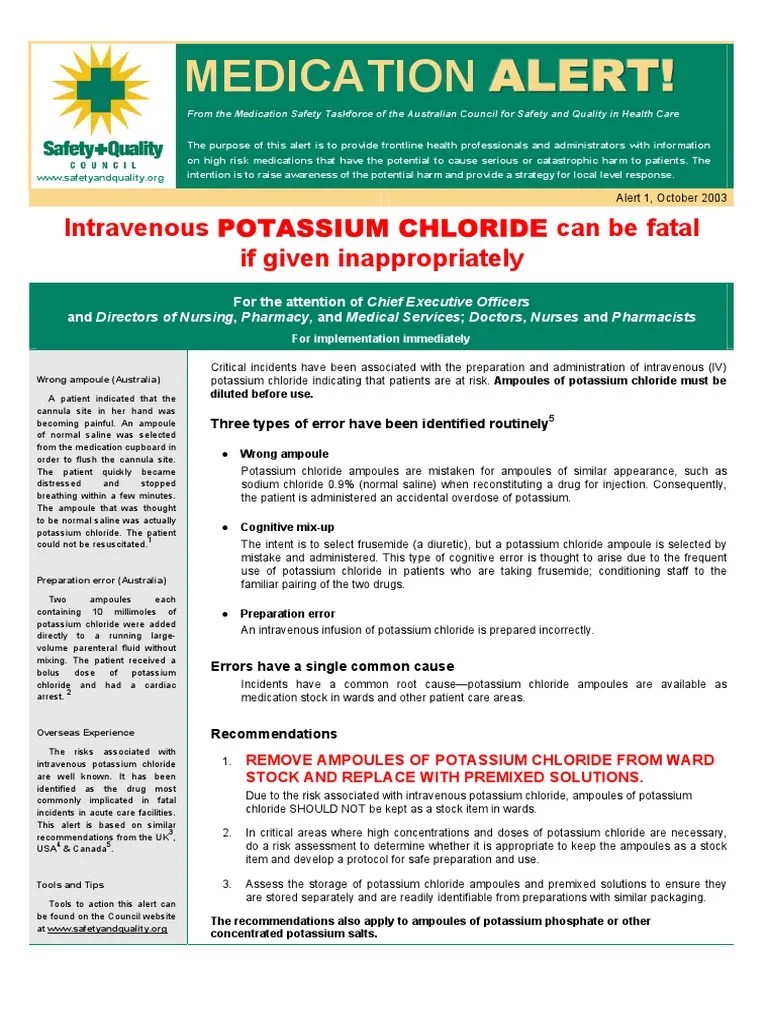 KCL Medication Safety Alert Pharmacy Intravenous Therapy