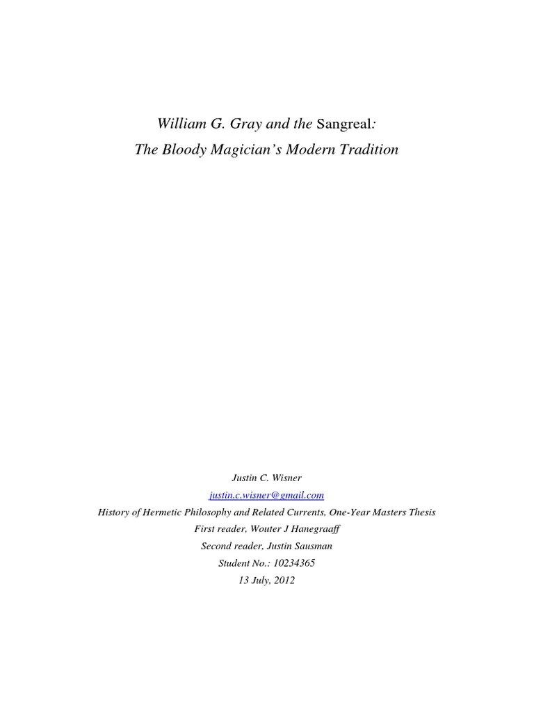 William Gray and The Sangreal PDF Western Esotericism Traditions