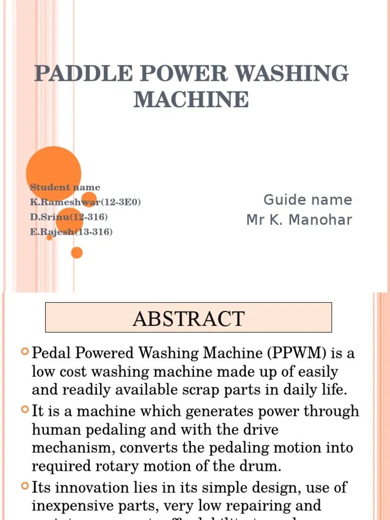 Pedal Powered Washing Machine A LowCost Solution PDF Washing