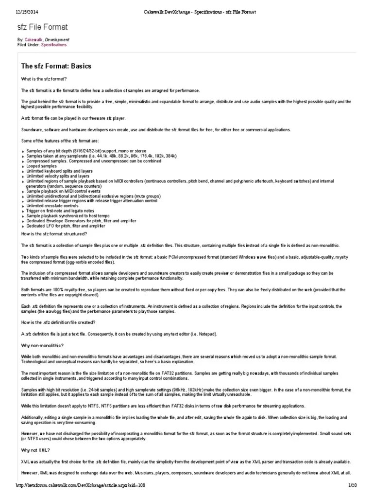 SFZ Format Opcodes PDF File Format Computing