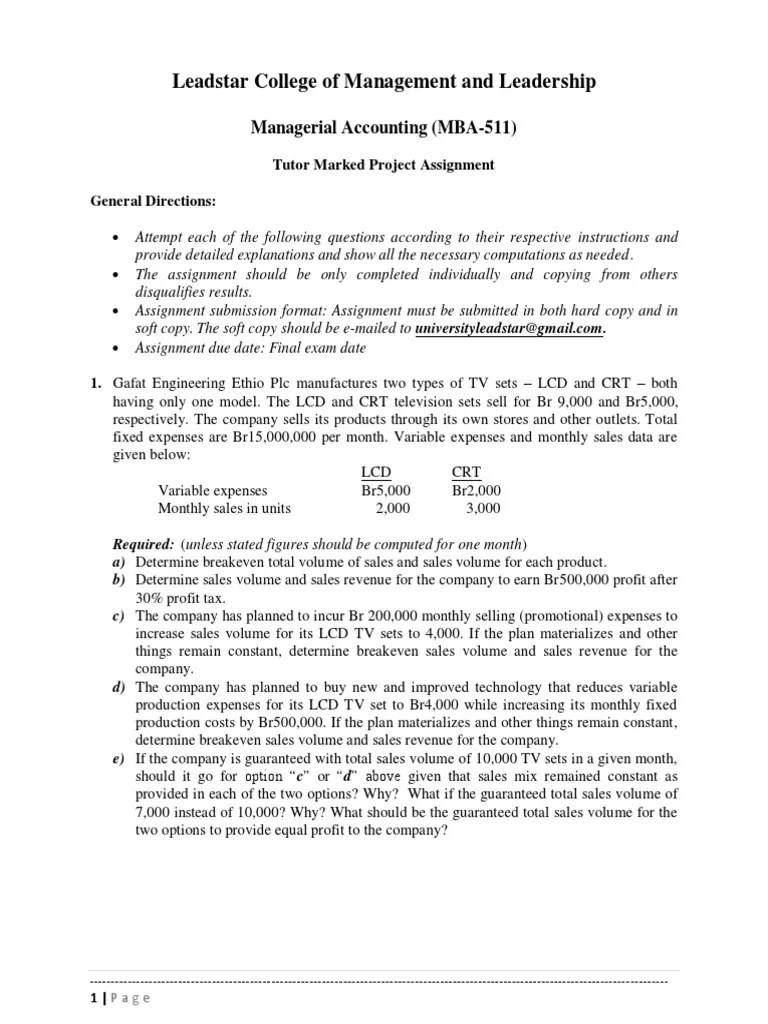 Managerial Accounting Assignment Inventory Expense