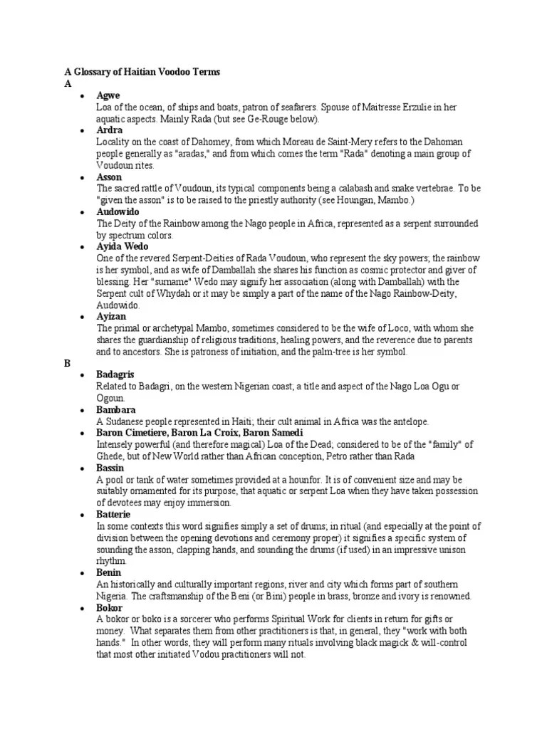 A Glossary of Haitian Voodoo Terms PDF PDF Haitian Vodou Religion