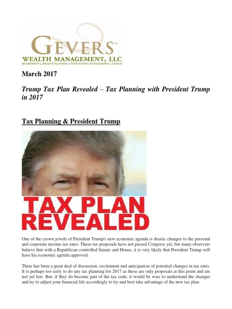Trump Tax Plan Revealed Tax Planning With President Trump in 2017