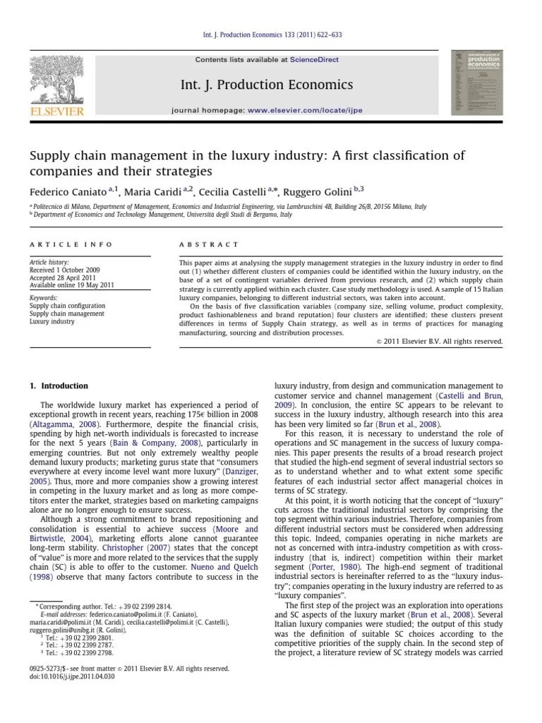 Supply Chain Management in the Luxury Industry A First Classification