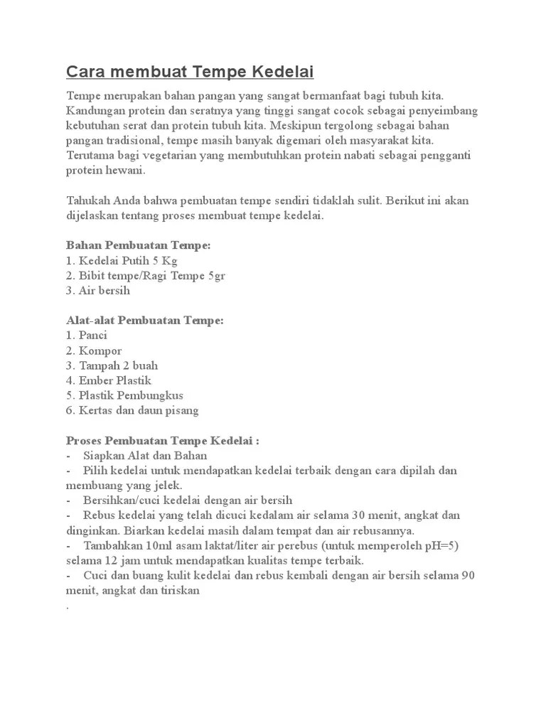 Cara Membuat Tempe Kedelai | PDF