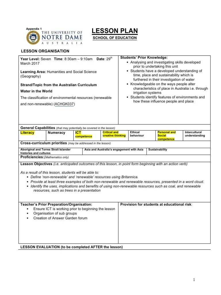 Lesson Plan Template Ict Sustainability Educational Technology