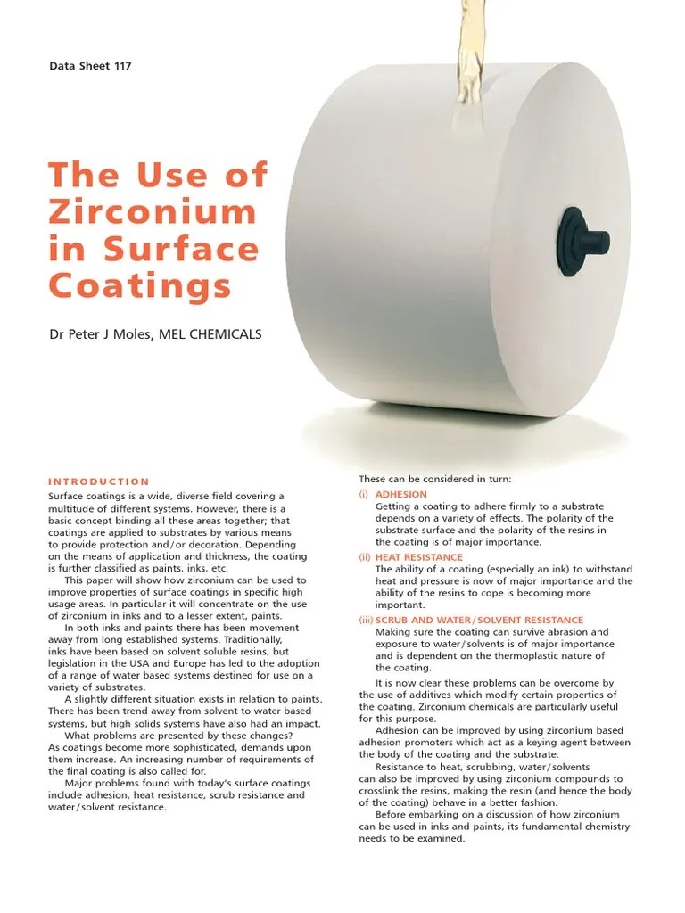 The Use of Zirconium in Surface Coatings (MEL Chemicals) Zirconium