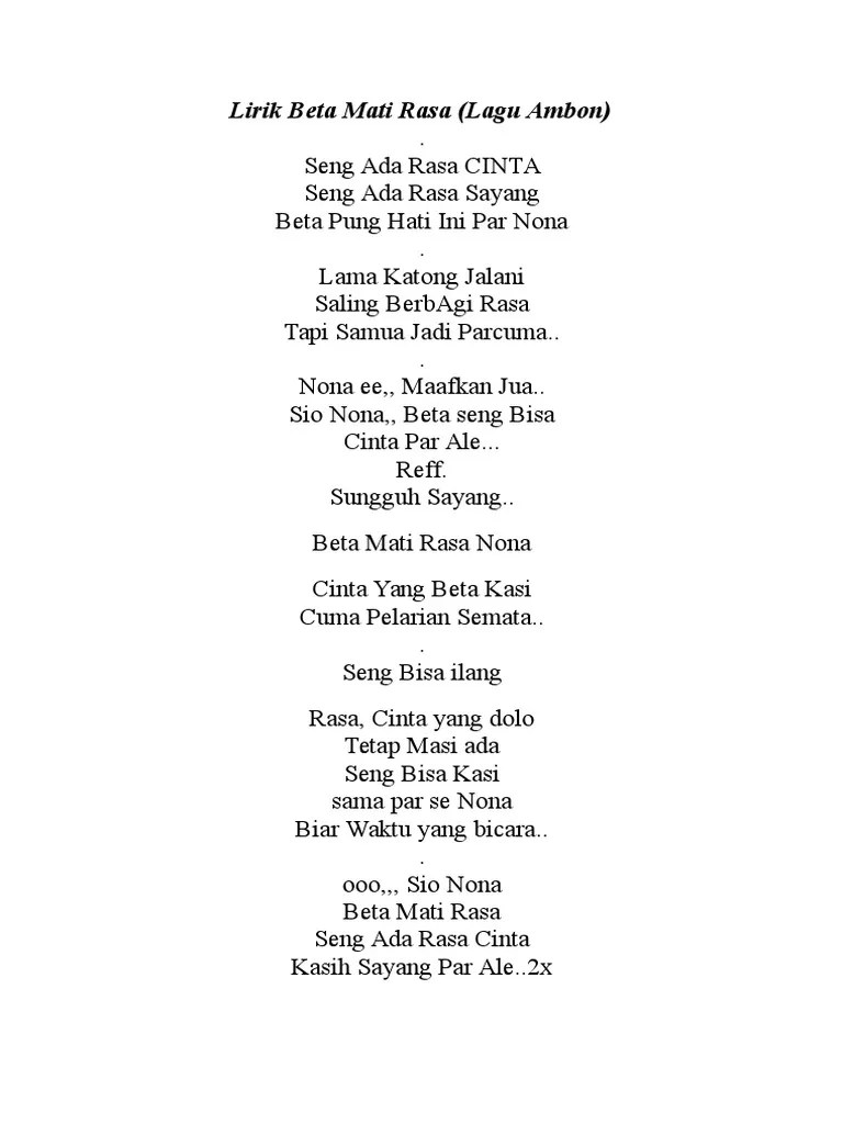 Lirik Lagu Ombak Su Pica Pica Dibatu Karang