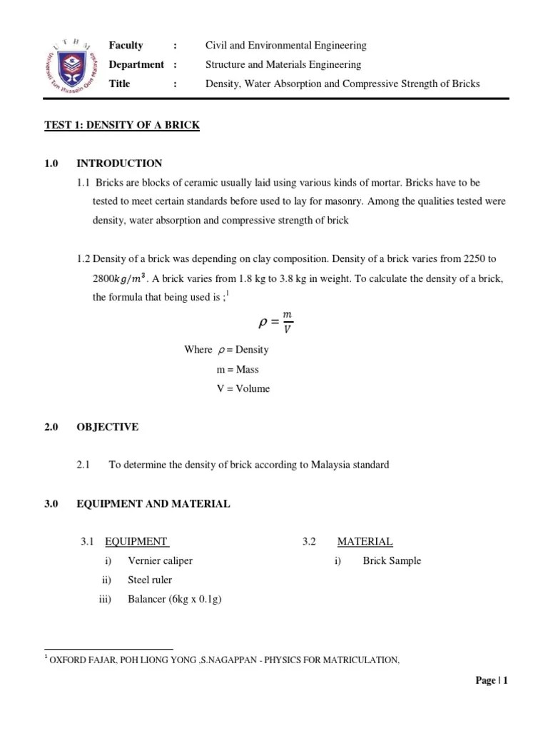 Lab Report U4 (Density) PDF Brick Density