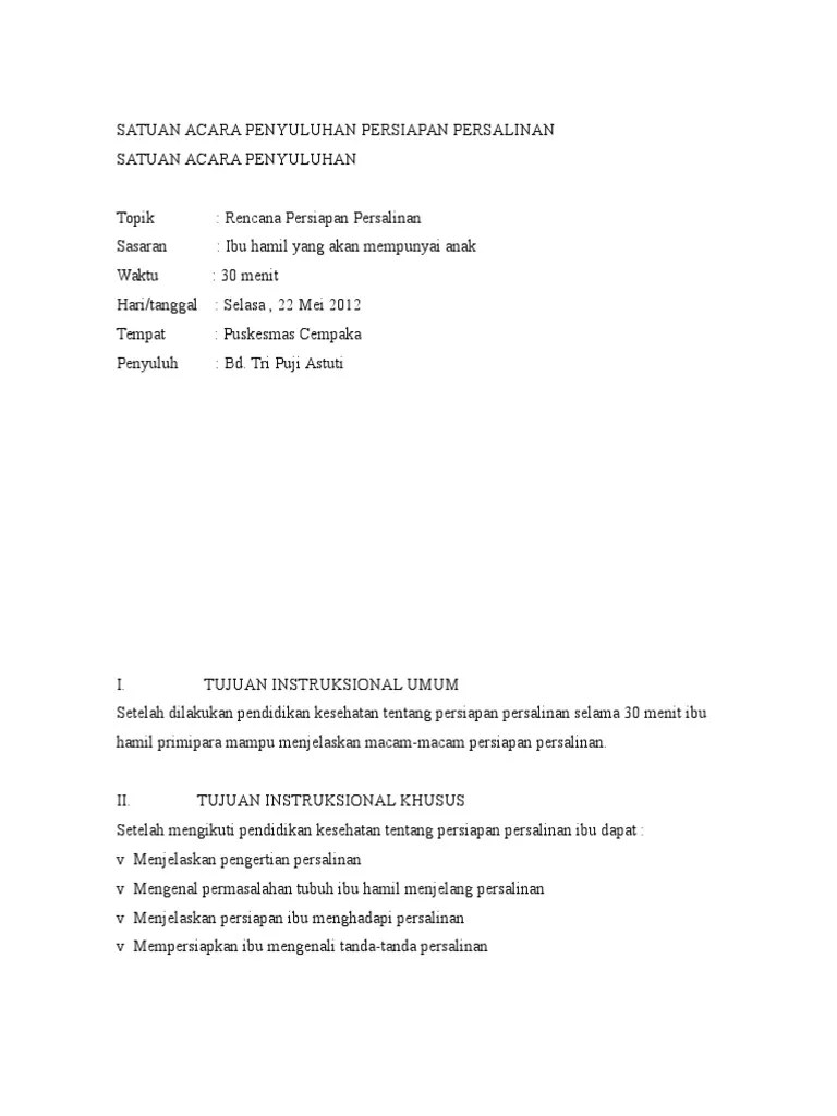 Satuan Acara Penyuluhan Persiapan Persalinan | PDF