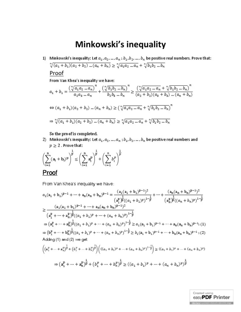 Minkowski's Inequality PDF