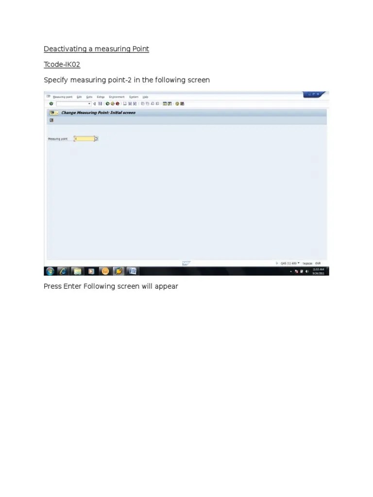 Deactivating A Measuring Point TcodeIK02 Specify Measuring Point2 in